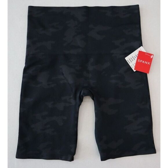 SPANX 50180R Women's Sz Large Black Camo Lamn High Waisted 8" Bike Shorts - Picture 1 of 3